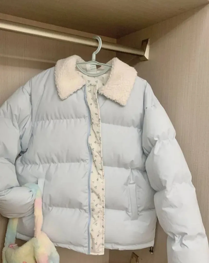 棉服拼接翻领面包服连帽棉衣小个子宽松型保暖百搭短款女士加厚