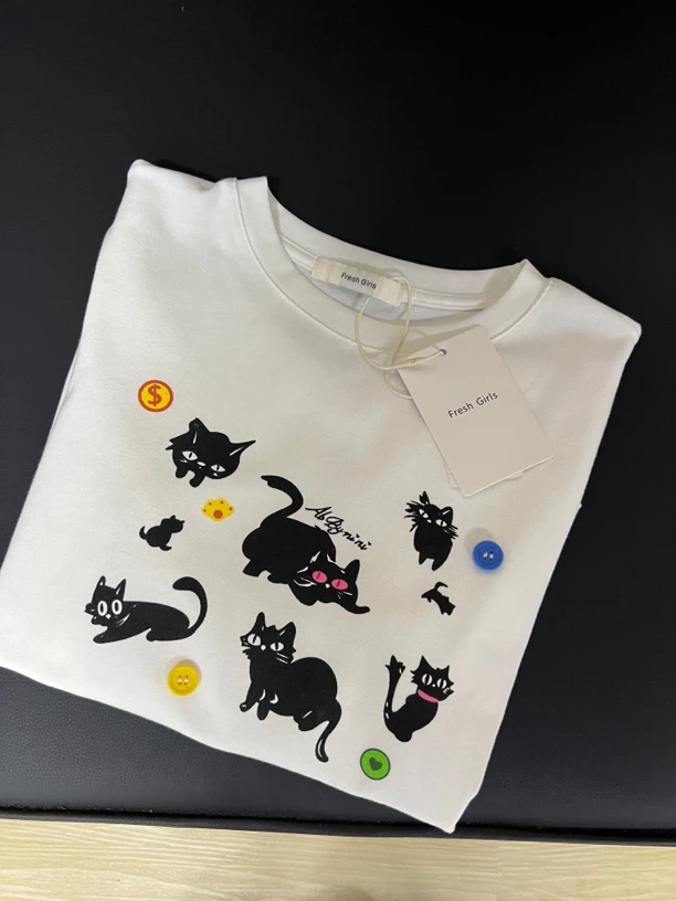 涂鸦小猫纽扣短袖 8907