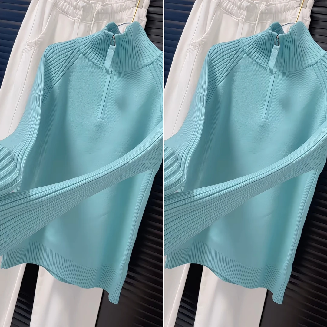 秋冬新款半拉链立领针织衫百搭显瘦长袖时尚休闲打底毛衣女宽松