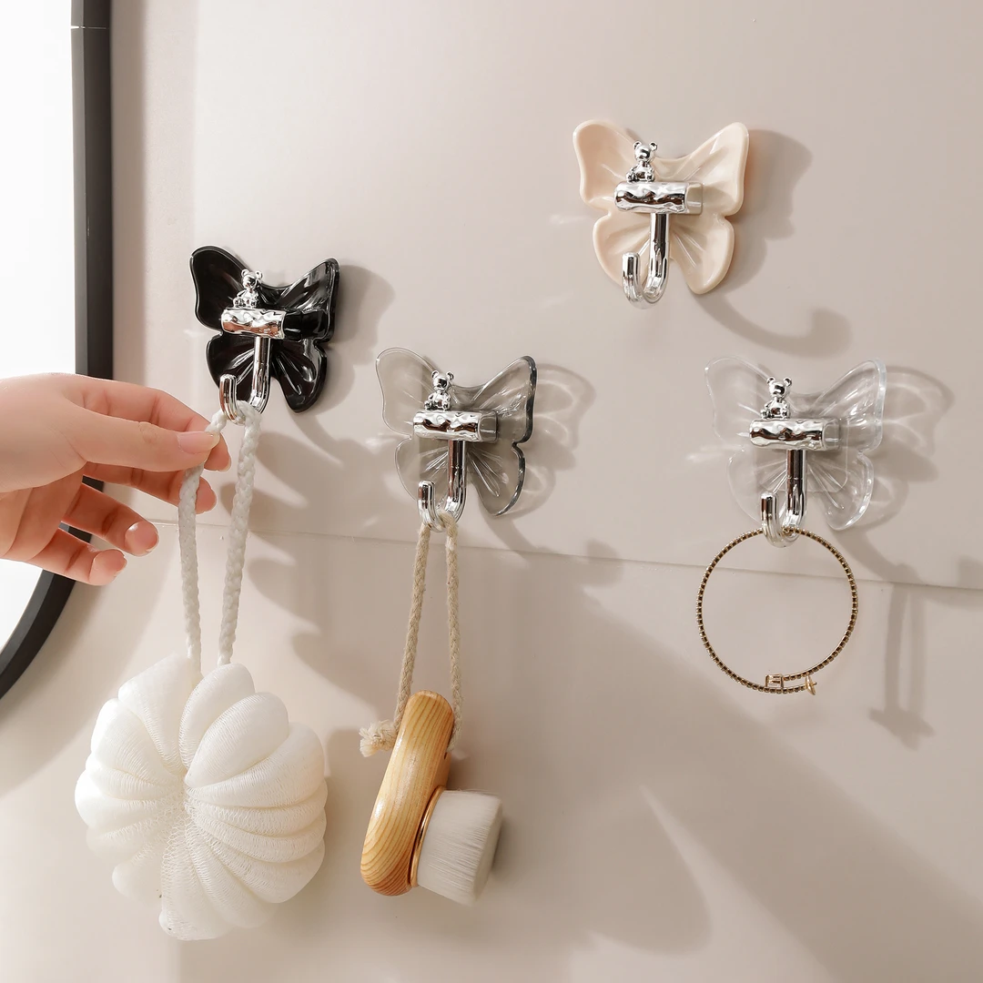 轻奢蝴蝶挂钩免打孔衣帽钩强力承重立体蝴蝶单钩浴室门后挂衣钩