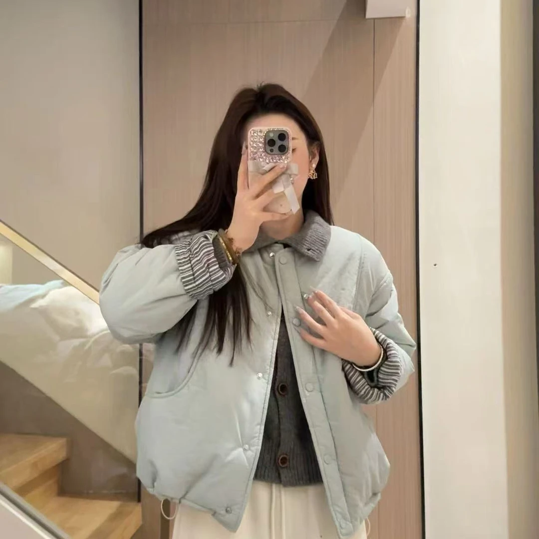 2024冬季新款韩版宽松百搭圆领棉服外套韩系穿搭加厚保暖棉衣