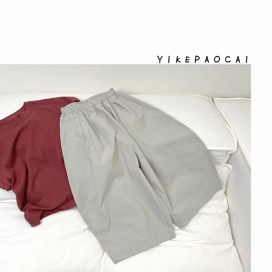 一颗泡菜「童装」9958《夏》肌理纸感！有型抗皱茧形阔腿九分休闲裤