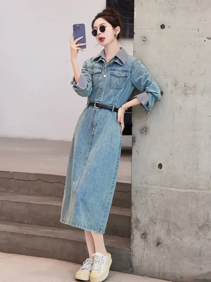 C350#休闲高级感气质减龄开叉牛仔连衣裙【直播间为准】A2-4