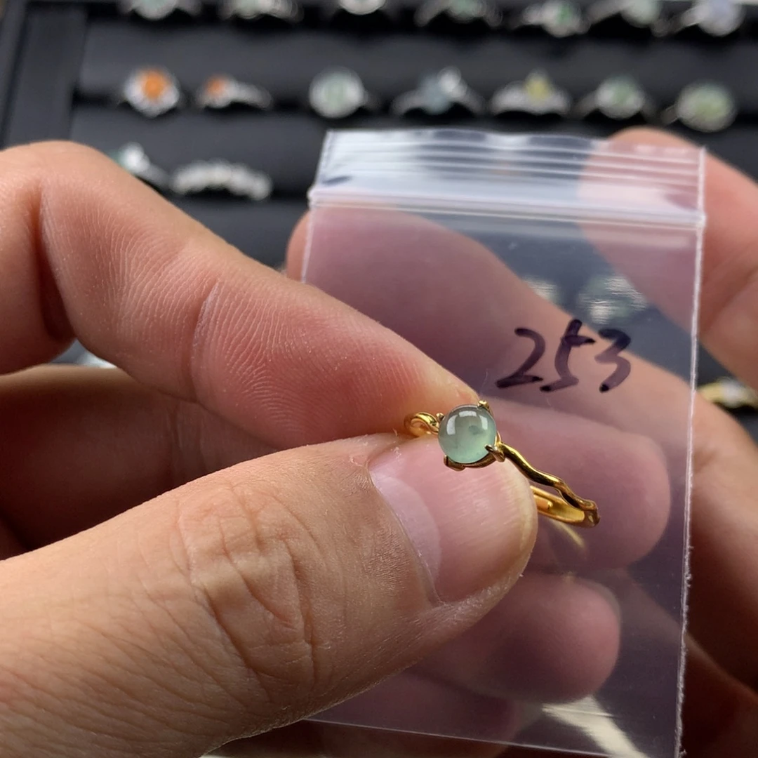 翡翠银S925镀金镶嵌戒指253