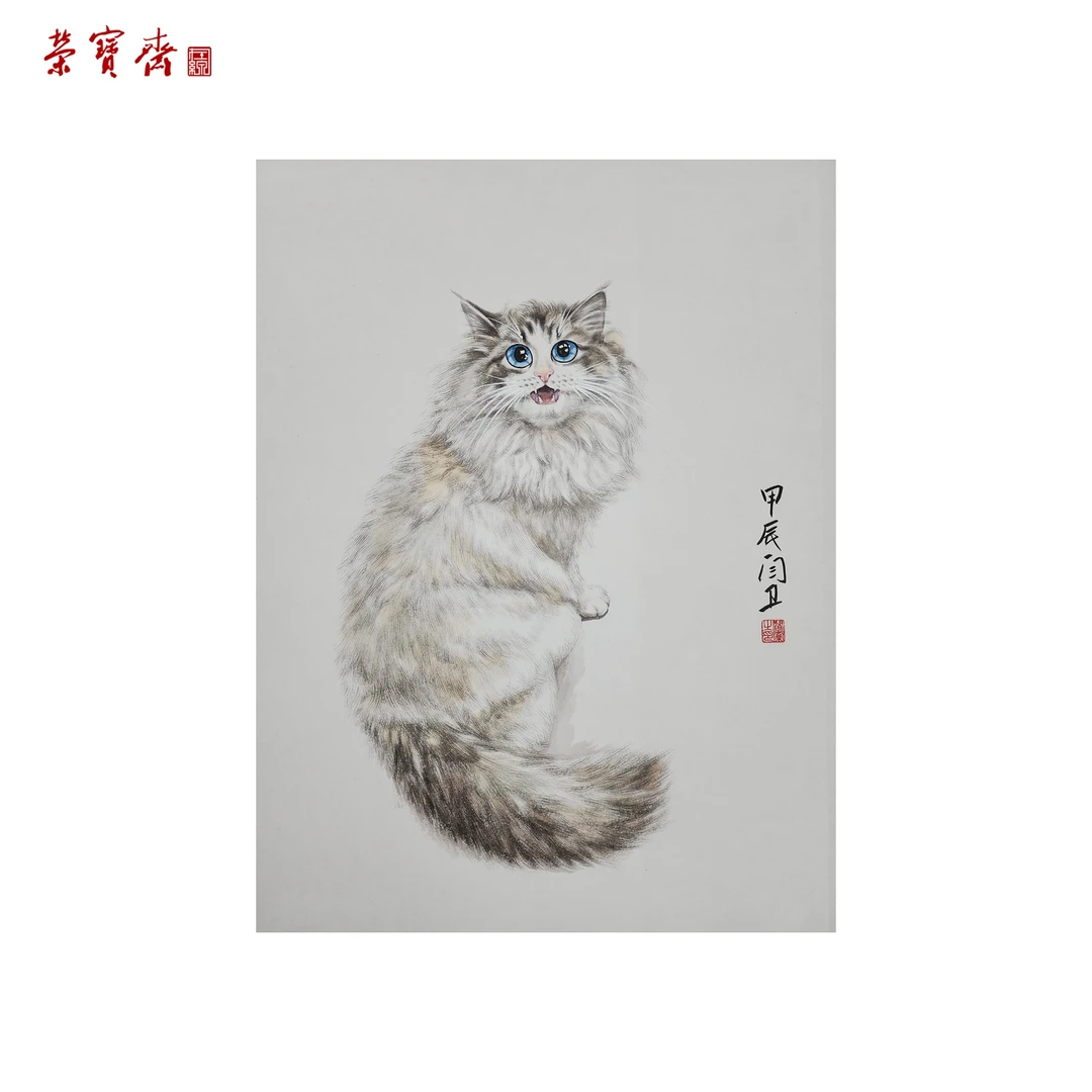 早22（W6232）《雪绒喵语》书画3 纸本设色 61*43cm