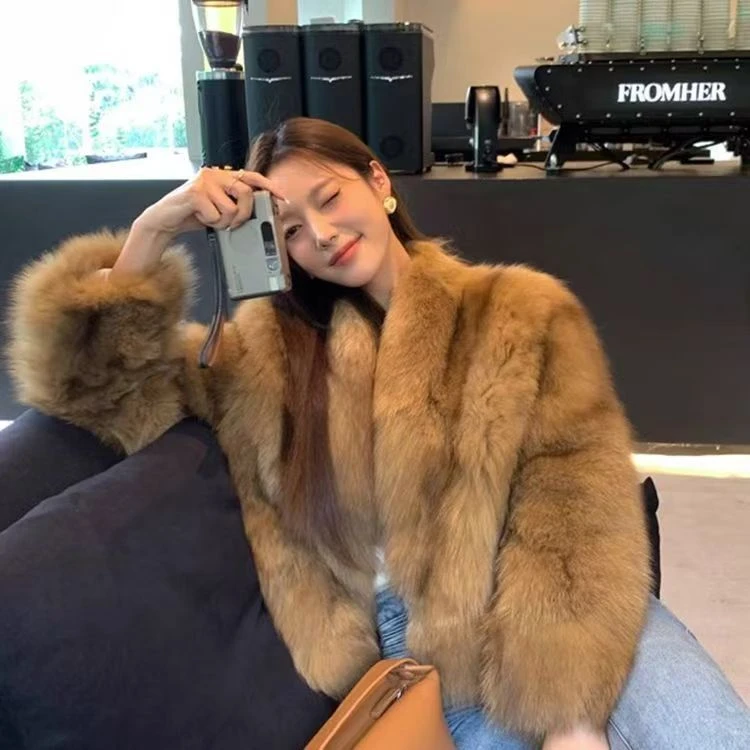 霜华映月2025冬季新款毛毛女短款外套韩系显瘦毛绒上衣女装毛茸茸