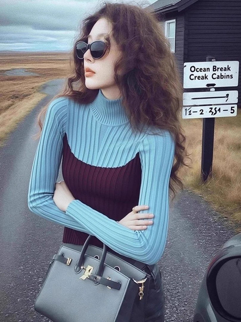 秋季别致独特小众不撞款软糯慵懒风高级感超好看减龄撞色针织衫女