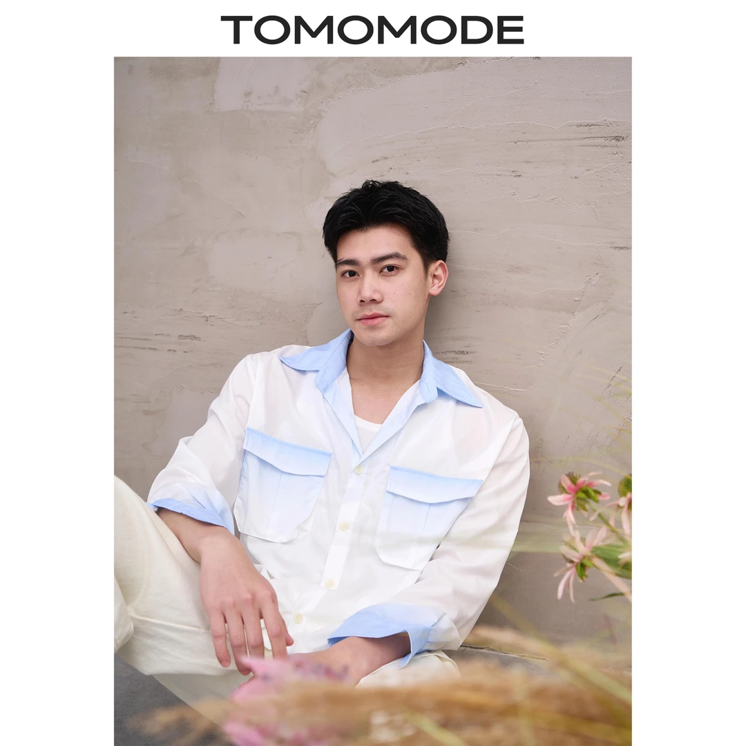 TOMOMODE25SS原创奢感度假风双口袋设计长袖衬衫男渐变效果衬衣