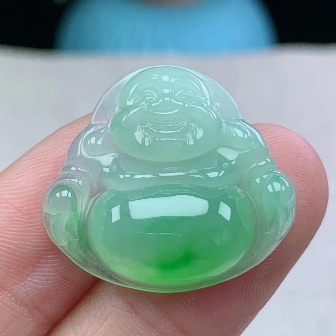 l缅甸天然翡翠A货23.5-25.9-6玉石冰种飘阳绿佛公吊坠礼物绿色