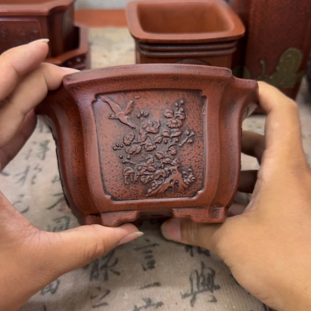 紫砂花盆14x7.5内经紫砂花盆