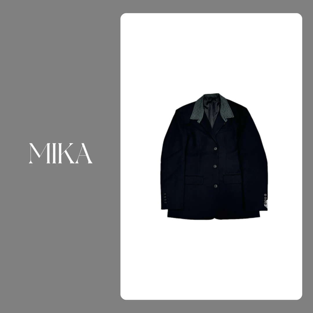 上衣时尚休闲黑色毛呢设计师秋冬轻奢西装8123