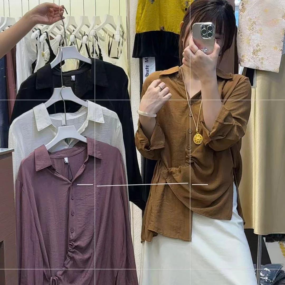 NS「自在流线」ins秋季绑带不规则设计感百搭衬衣衬衫