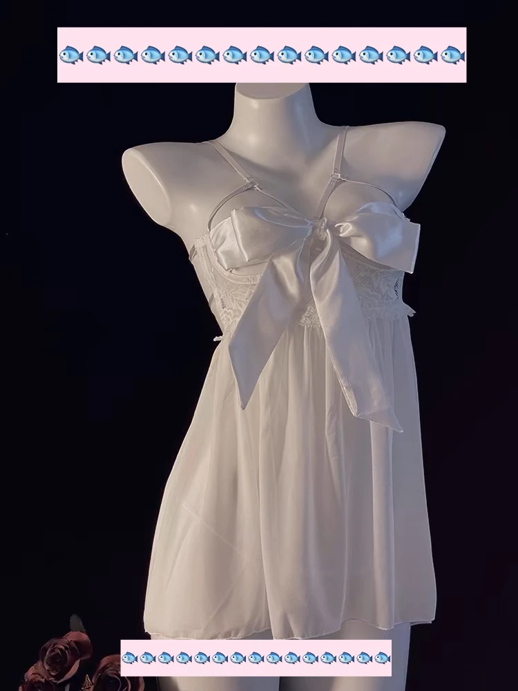 绑带蝴蝶结钢圈聚拢显大舒适睡裙