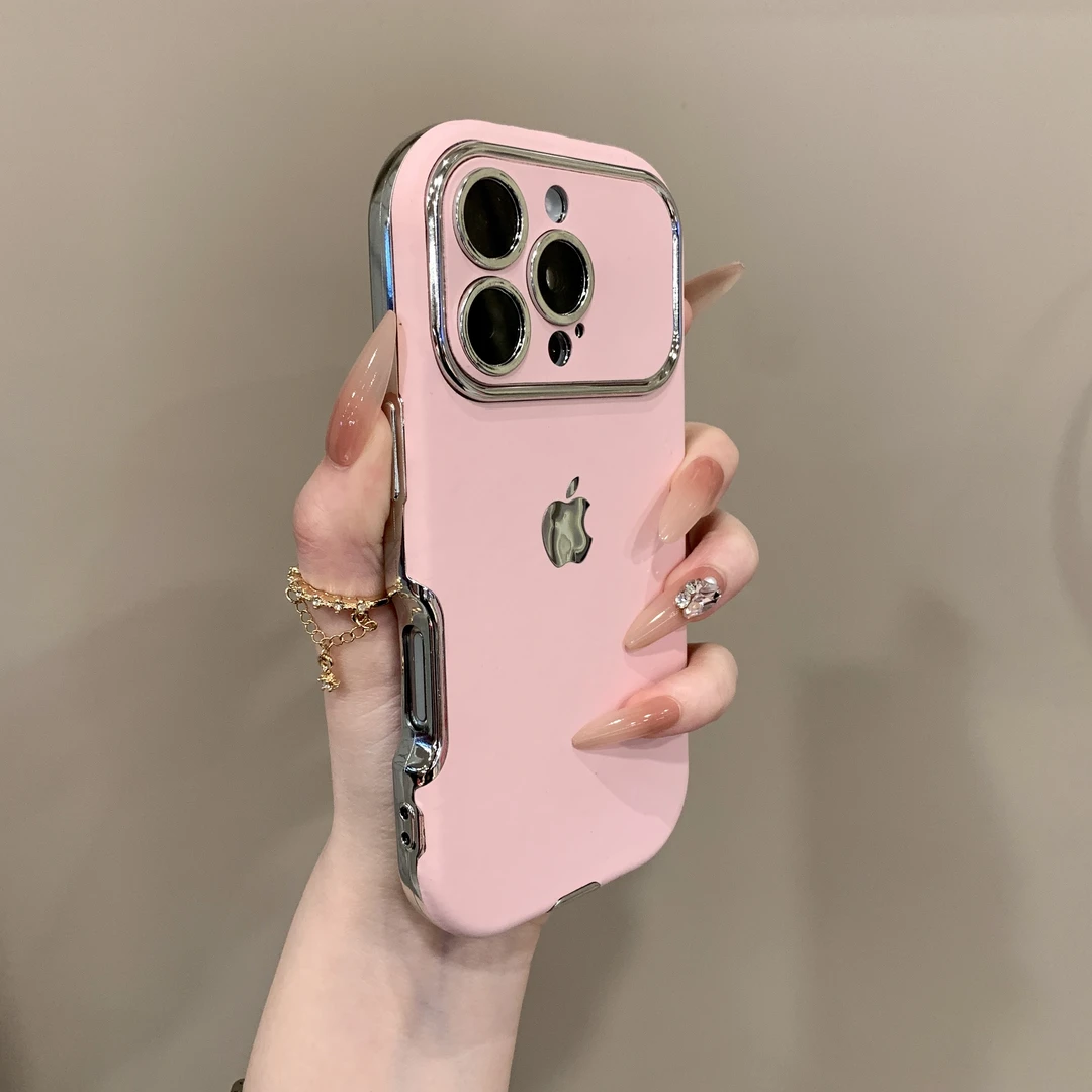 简约少女粉皮纹大视窗适用iPhone16promax手机壳15pro个性14/13软