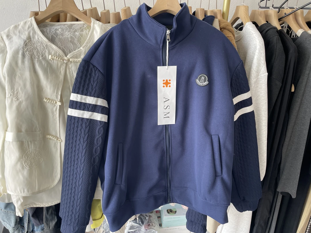 春季贴布百搭潮流学院风薄款立领休闲针织短外套撞色