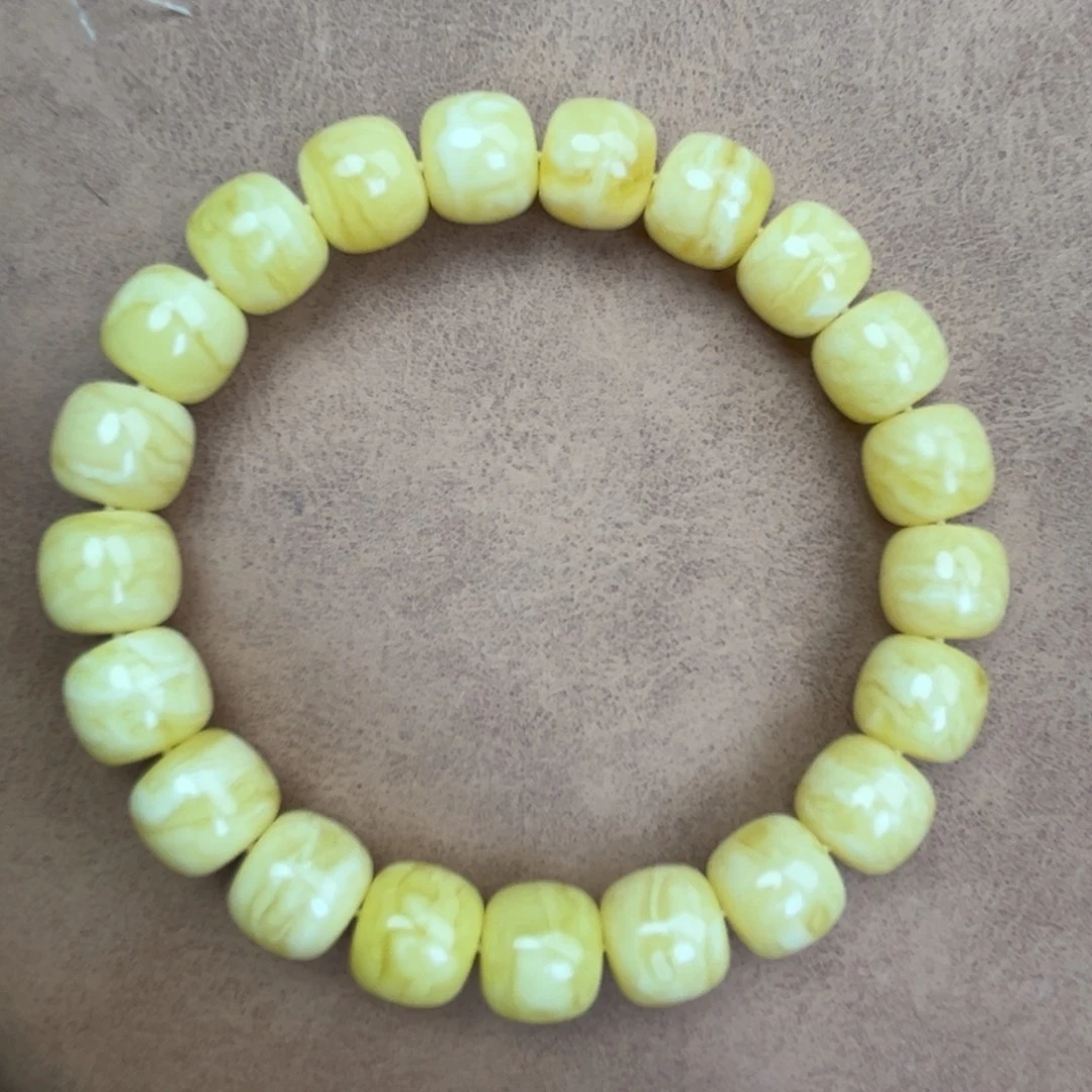 蜜蜡未镶嵌手串俄料奶白金纹虎皮11*10腕口18+