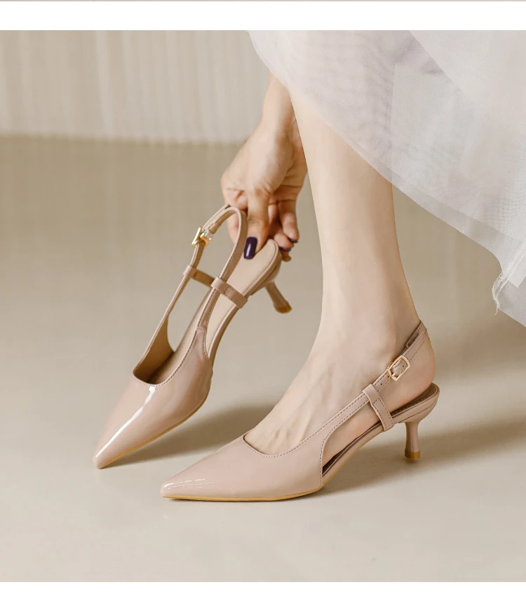 中跟包头凉鞋女2025年春夏季新款一字带时尚百搭小仙女气质女单鞋