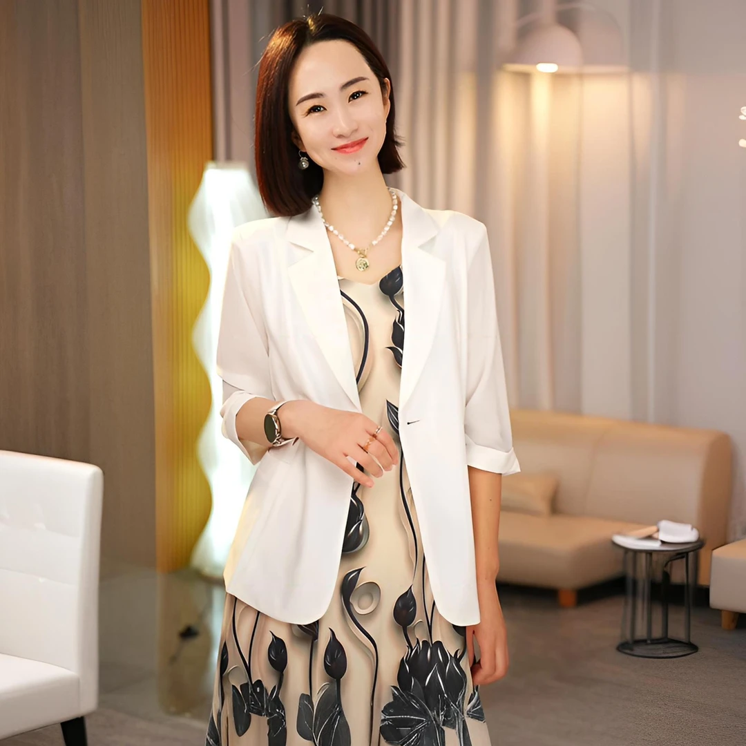 【西服裙子套装】夏装洋气小外套显瘦百搭气质薄款西装_碎花裙春夏