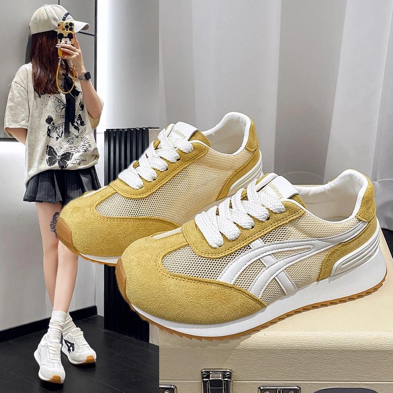 阿甘透气网面运动休闲时尚网红女鞋2025夏季新款厚底轻便老爹鞋