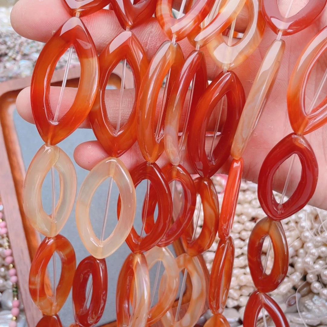 玛瑙/玉髓天然石未镶嵌红玛瑙马眼跑环1条卡22*42