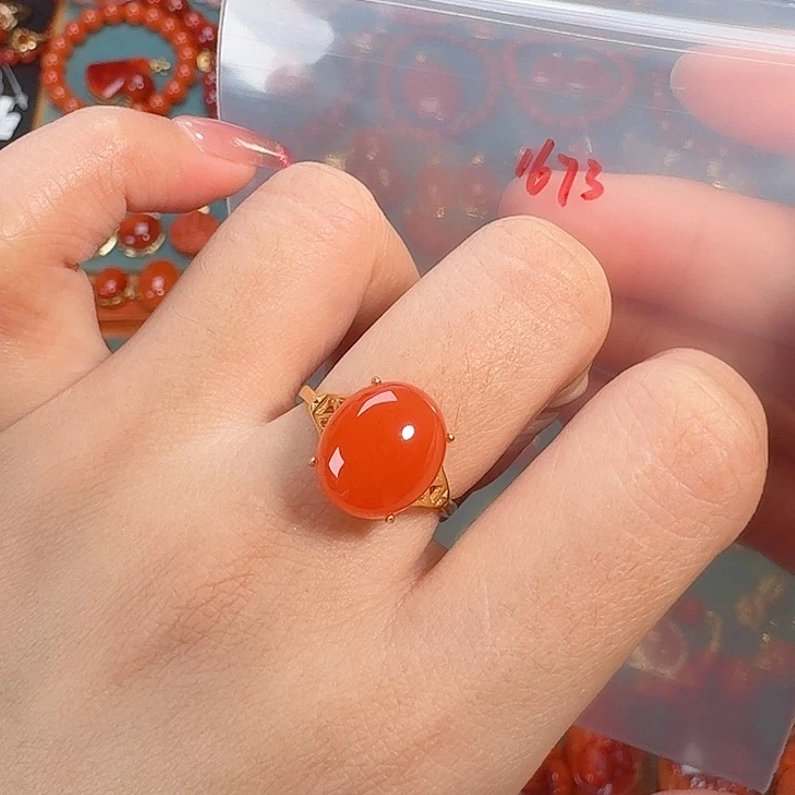 南红玛瑙银S925镶嵌戒指