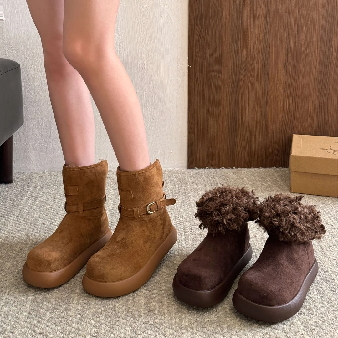 贾不假雪地靴女款2025新款秋冬季时尚两穿可翻折棉鞋加绒保暖短靴