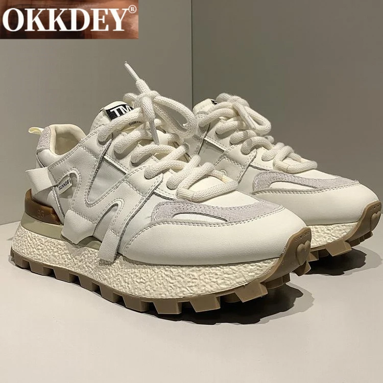 okkdey厚底增高头层牛皮老爹鞋百搭时尚休闲运动鞋透气软底男鞋