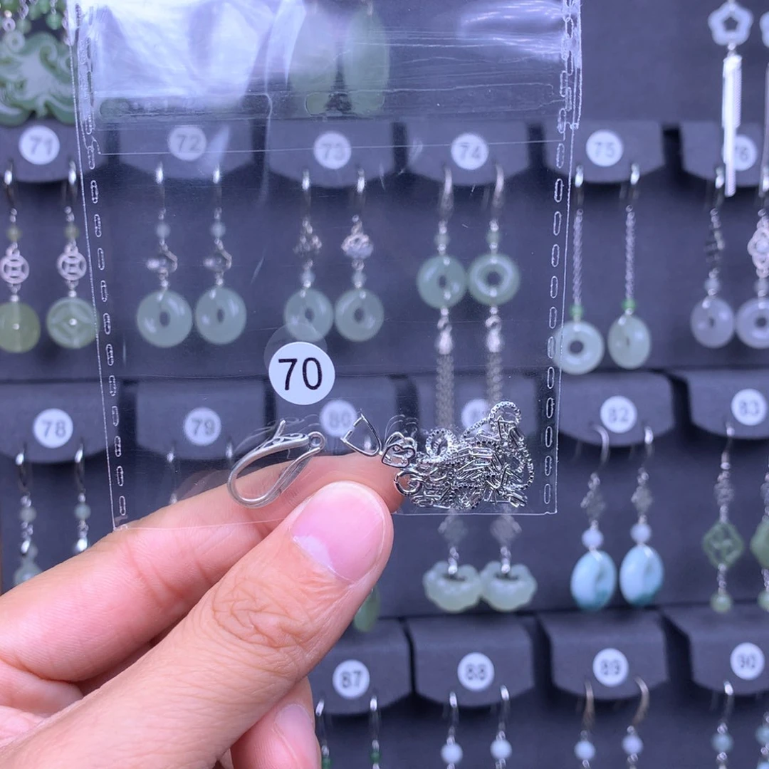 和田玉耳饰银S925镶嵌l*l