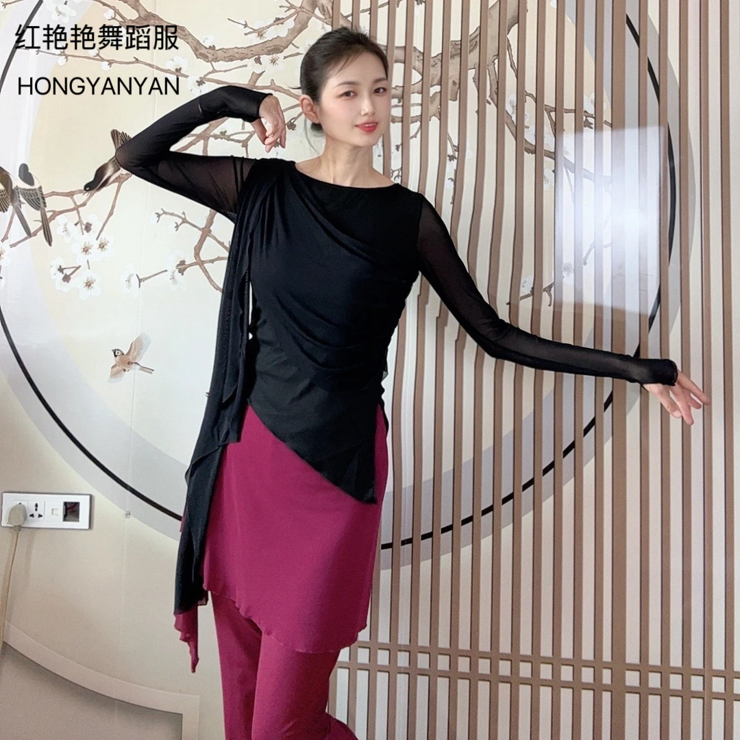 古典舞舞蹈服练功长袖修身飘逸身韵舞衣形体瑜伽上衣现代舞演出服
