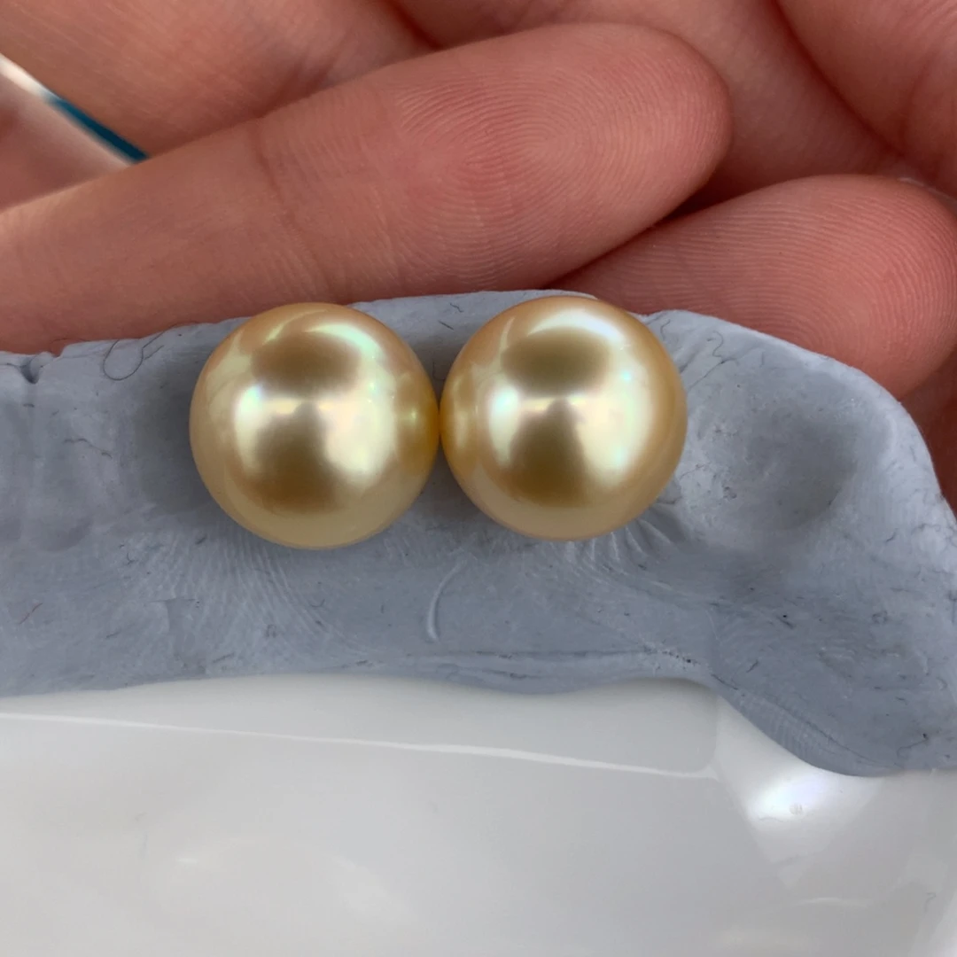 定制海水珍珠未镶嵌裸珠11.5-11.6mm金珠裸珠两颗