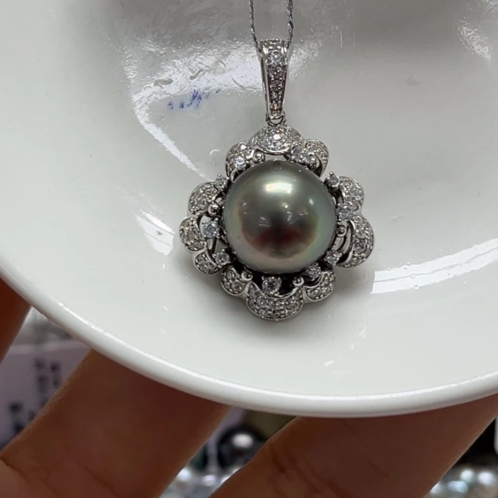 银S925镶嵌吊坠(不含链)海水珍珠12mm95号