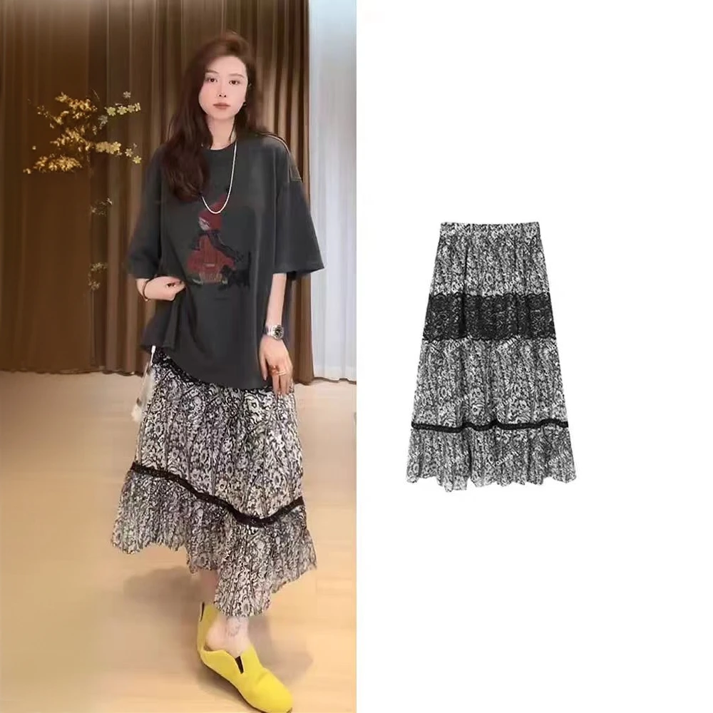 【心灵手巧】2025春夏新款时尚休闲气质半身裙蕾丝拼接显瘦百搭裙子
