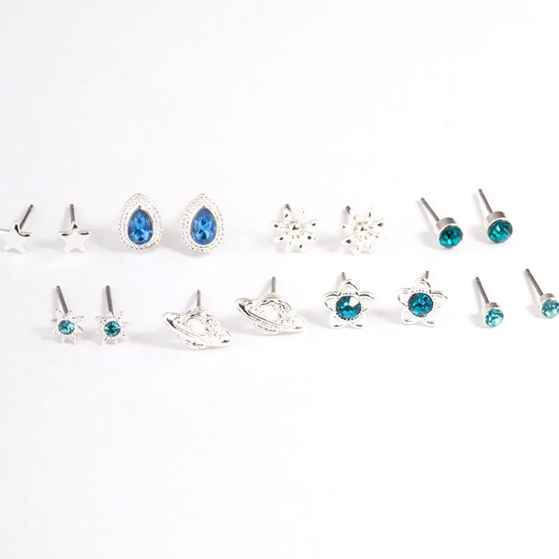 合金耳饰 Lovisa银色星空元素耳钉8件装时尚文艺范日韩风清新耳环