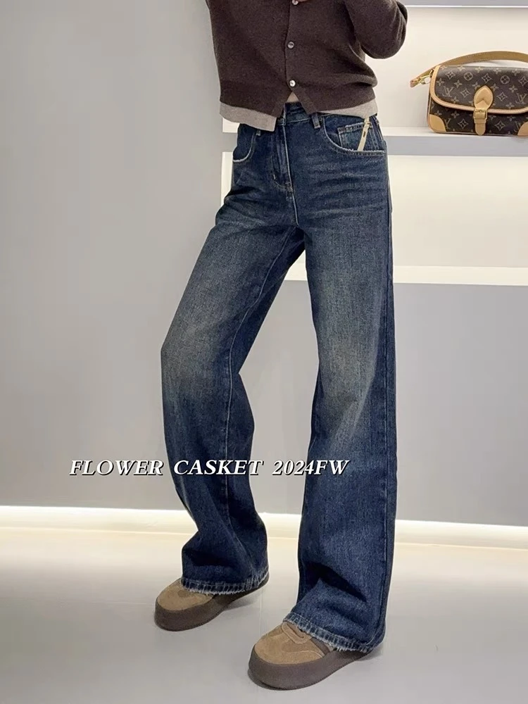 SU【688】花86 愫萌 MWMA春款新款蓝色牛仔窄版阔腿裤~