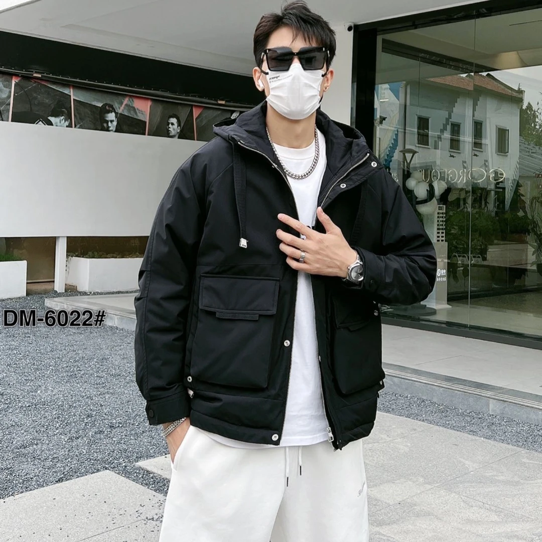 新款加棉加厚户外工装大口袋连帽夹克外套-6022