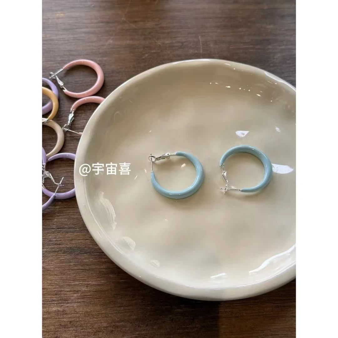 铜合金珐琅耳饰  T3-040【珐琅彩色糖果色欧若风耳圈耳扣】蓝色链接