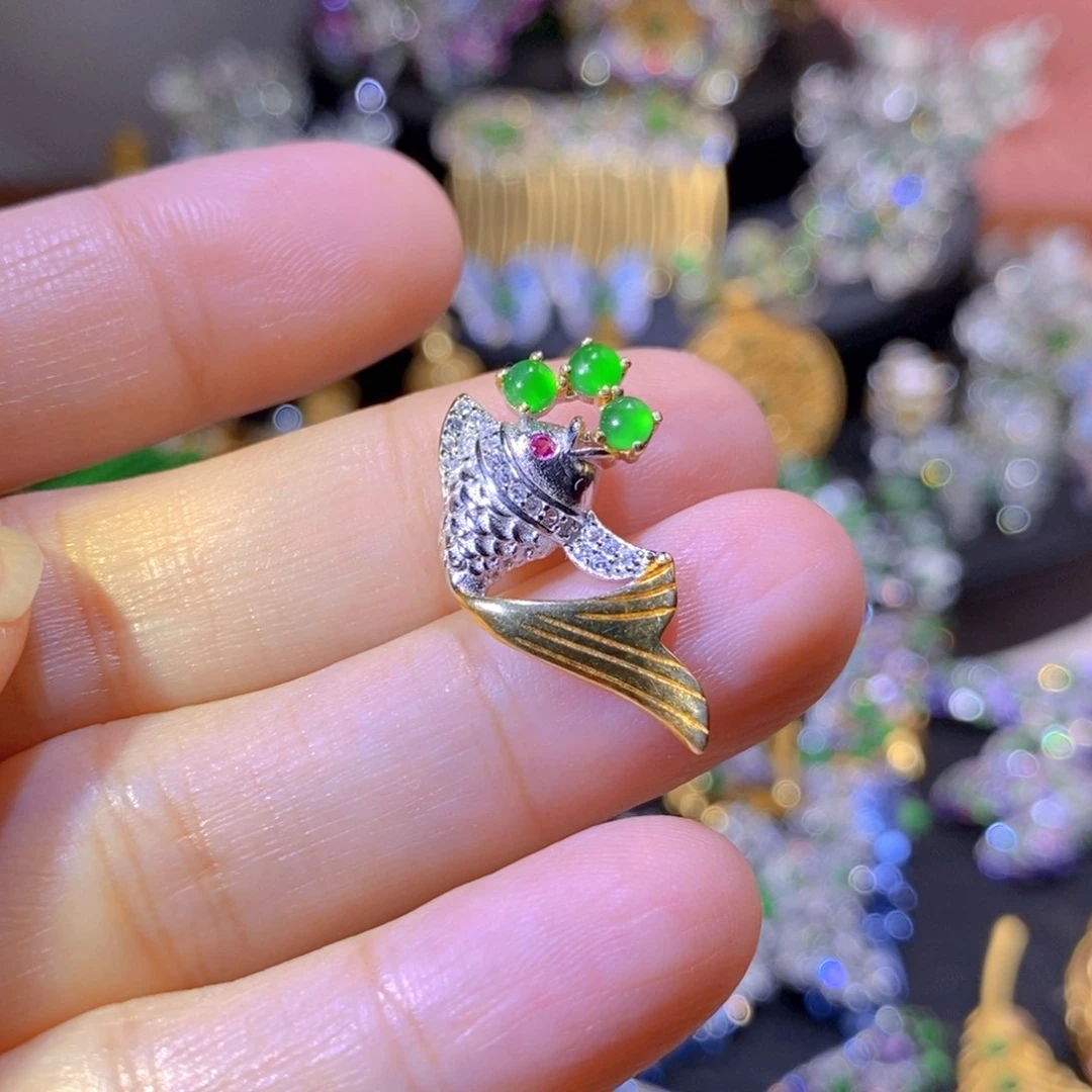 吊坠(不含链)银S925镶嵌翡翠