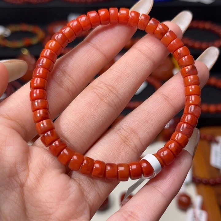 南红玛瑙未镶嵌手链柿子红玫红双色6mm精工直切药片