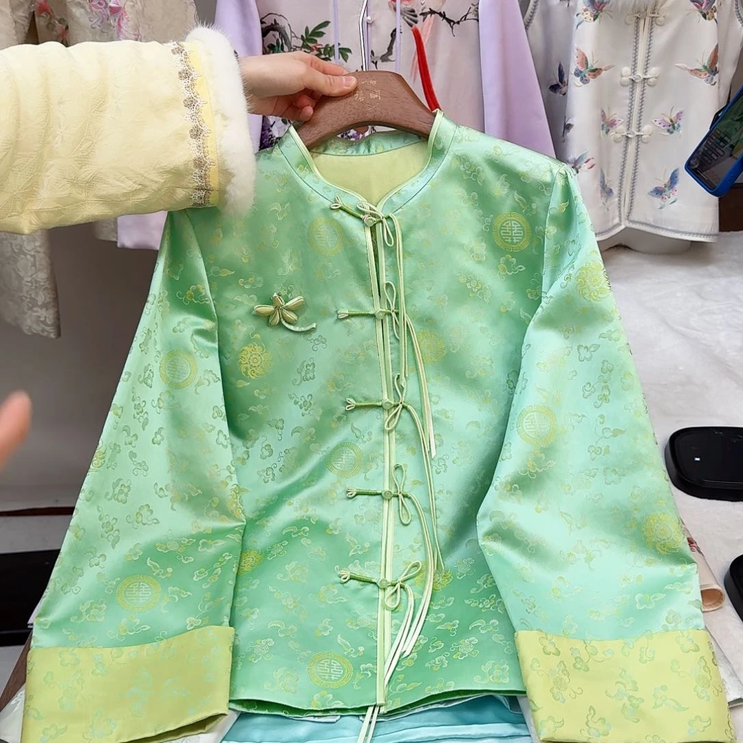 刺绣真丝绿色 软缎开衫 四季款