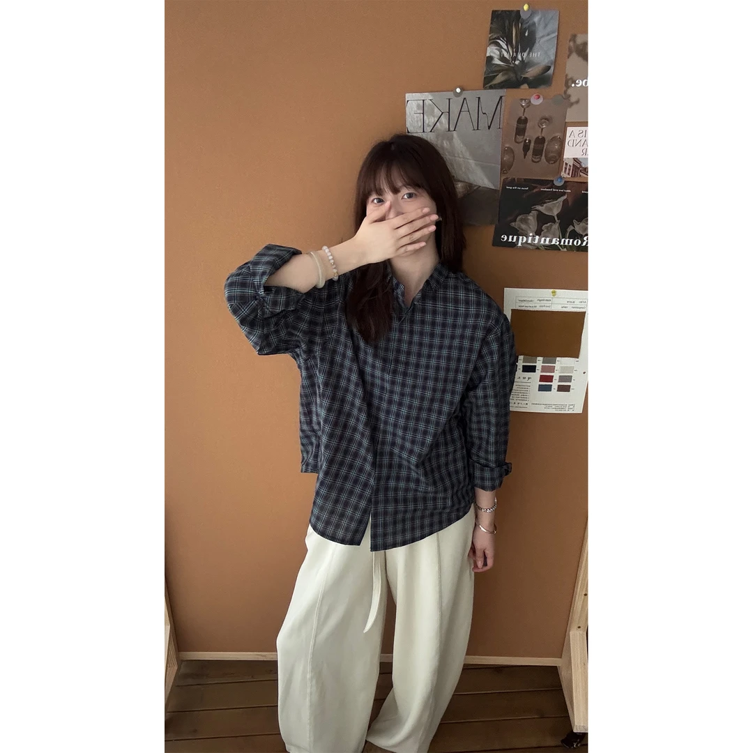 zhukele 小翻领格子衬衫  休闲百搭时尚