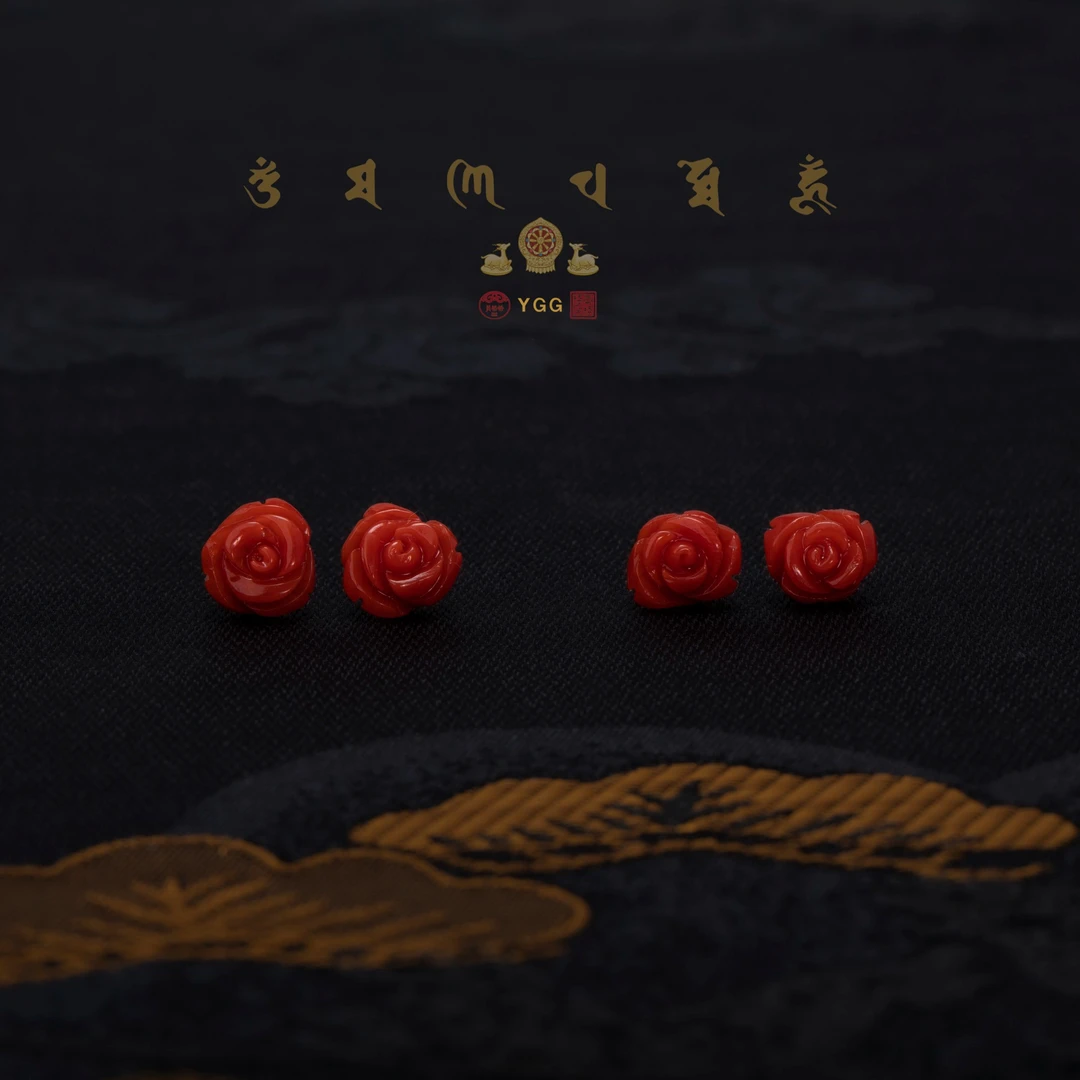 【深海玫瑰】金红珊瑚玫瑰花耳钉/FXIDW15(多样性发其一)