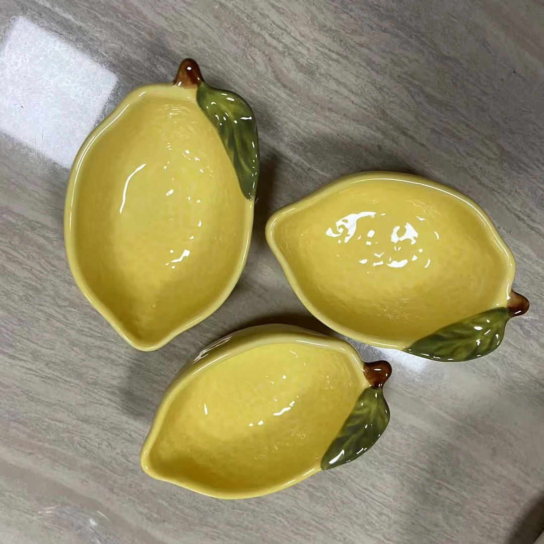 陶瓷柠檬造型蘸料小碗3个装
