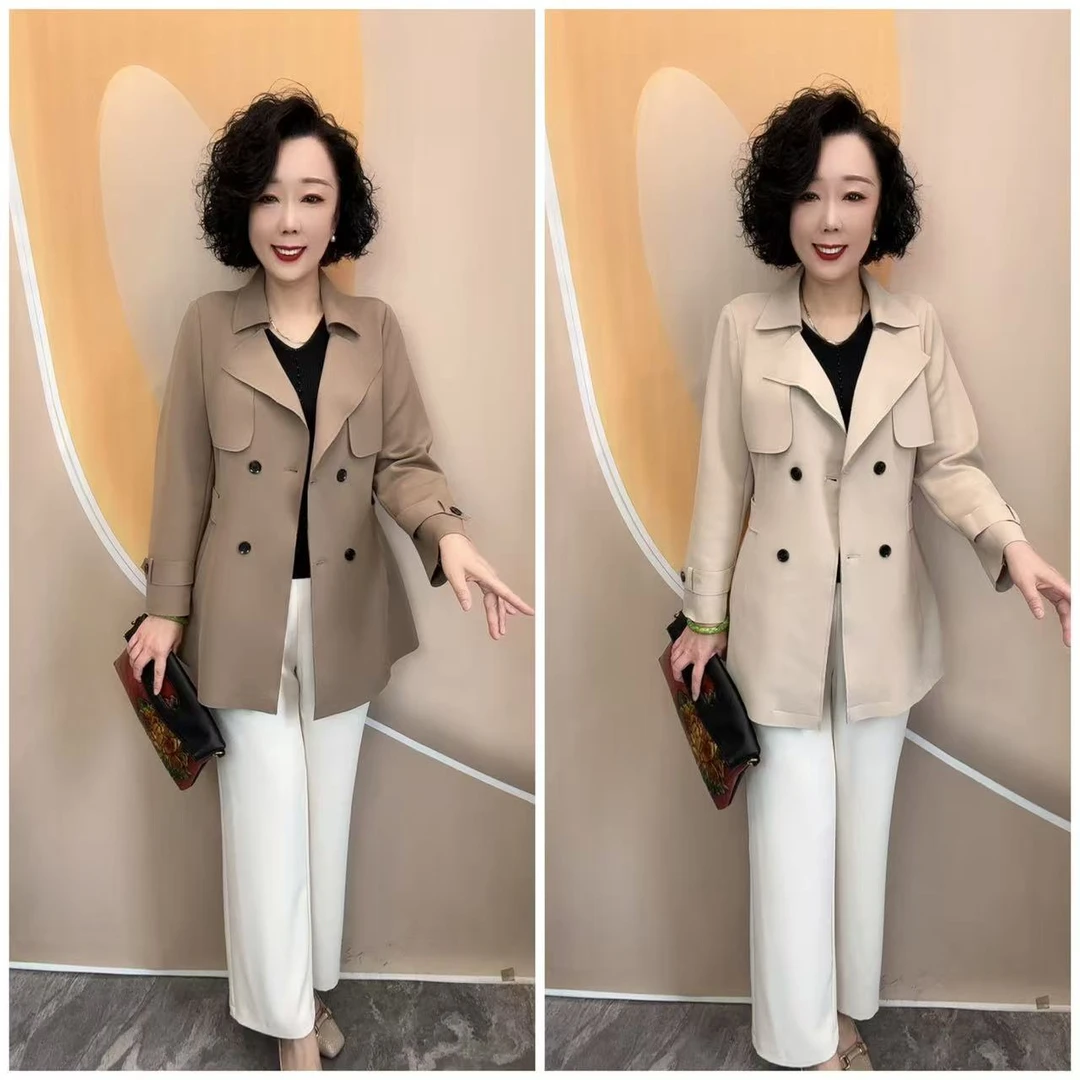 19新款西服领时尚休闲中款宽松洋气小风衣外套，衣长75