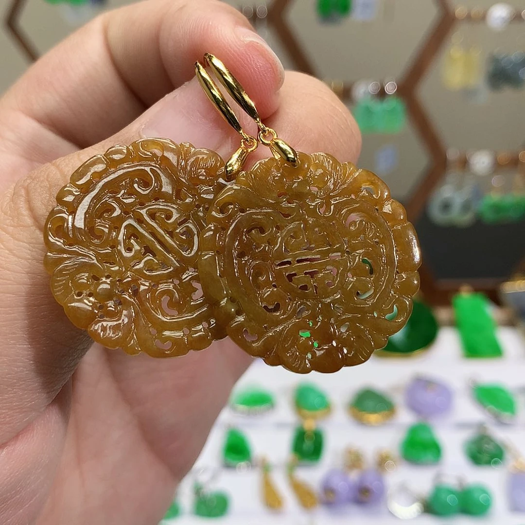 银S925镶嵌翡翠耳饰天然翡翠耳饰