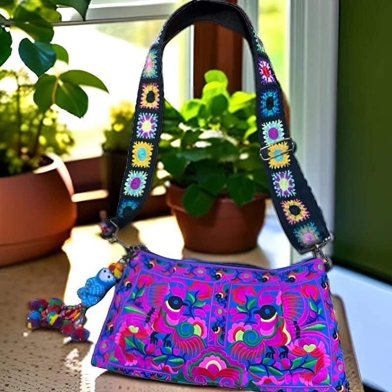 【悦宁】复古民族风国潮休闲刺绣单肩包旅行包大容量帆布包女