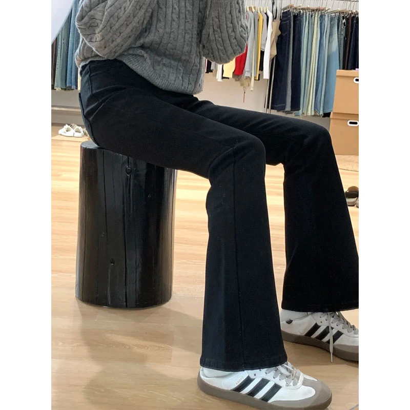 黑色微喇牛仔裤女款爆款2025新款春秋高腰显瘦喇叭裤小个子马蹄裤