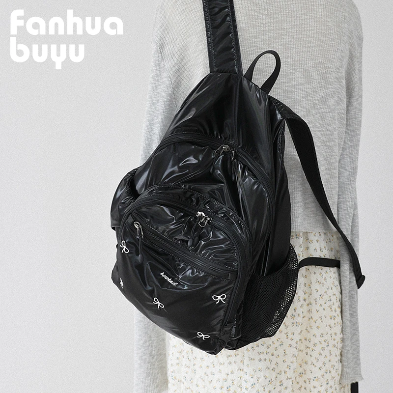 梵花不语轻便双肩包简约未来感蝴蝶背包纯色登山包旅游通勤包书包