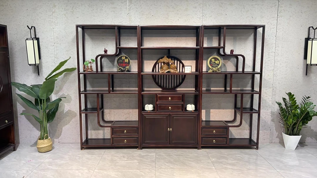 新中式博古架如日中升实木置物展示柜屏风隔断茶室酒柜