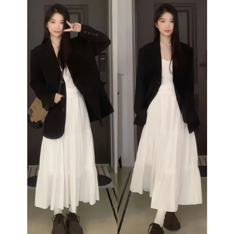 白色半身裙女2025新款高腰显瘦a字中长款春秋季蓬蓬裙芭蕾蛋糕裙