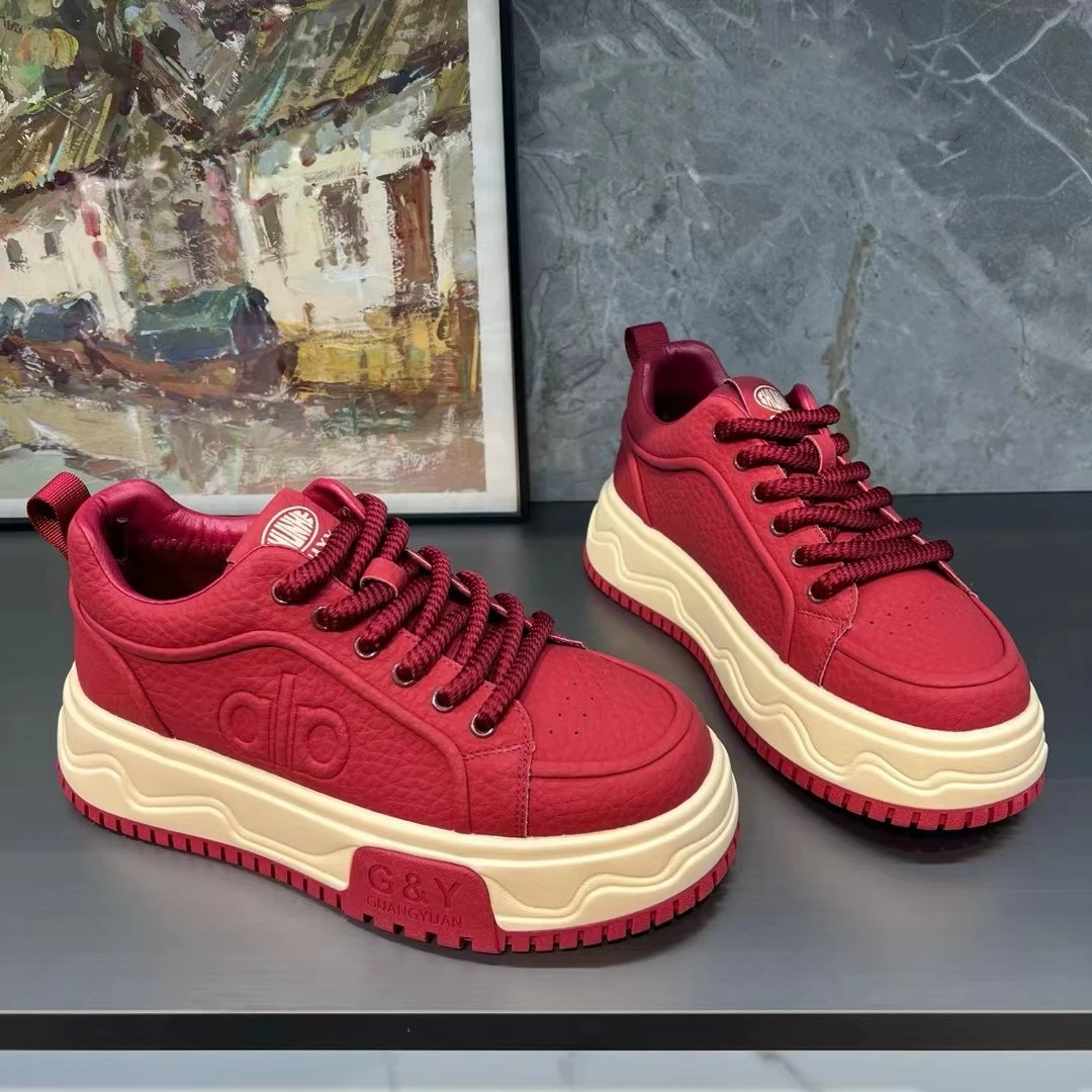 潮牌2025秋冬新款百搭小众设计男板鞋厚底内增高鞋运动时尚休闲鞋